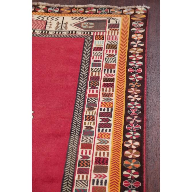 Hand Knotted Oriental 100% Wool Carpet Traditional Tribal Red Shiraz Area Rug - 5' 11'' X 4' 1''