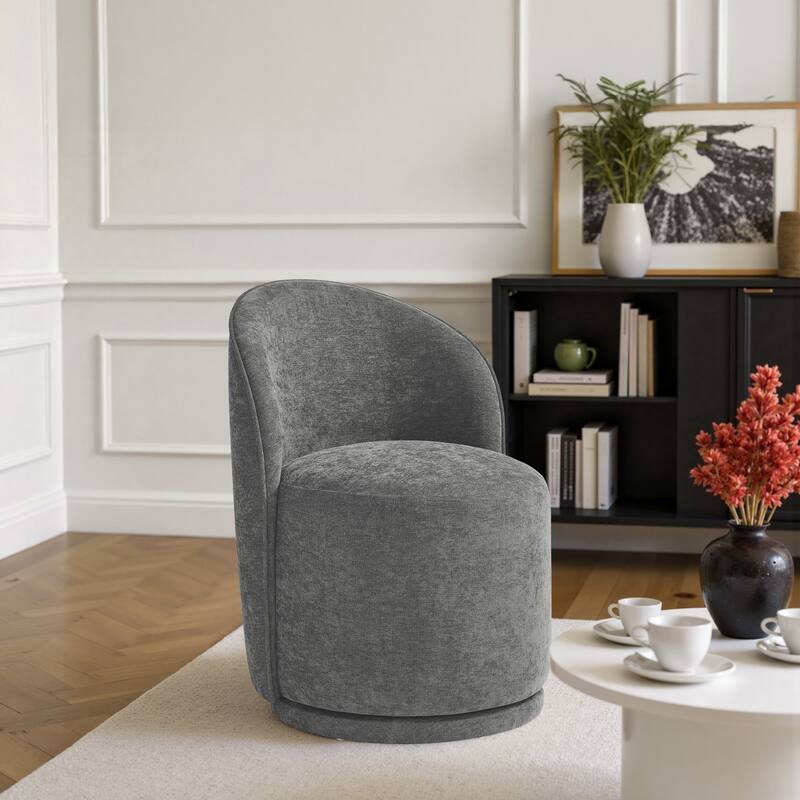 Modern Armless 360-Degree Swivel Dining Chair Barrel Chair - SINGLE - DARK GRAY CHENILLE