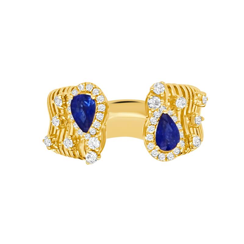Auriya 14k Gold Sapphire and Diamond Dual Pear Halo Open Band 0.30 ct. tw. (F-G, VS)