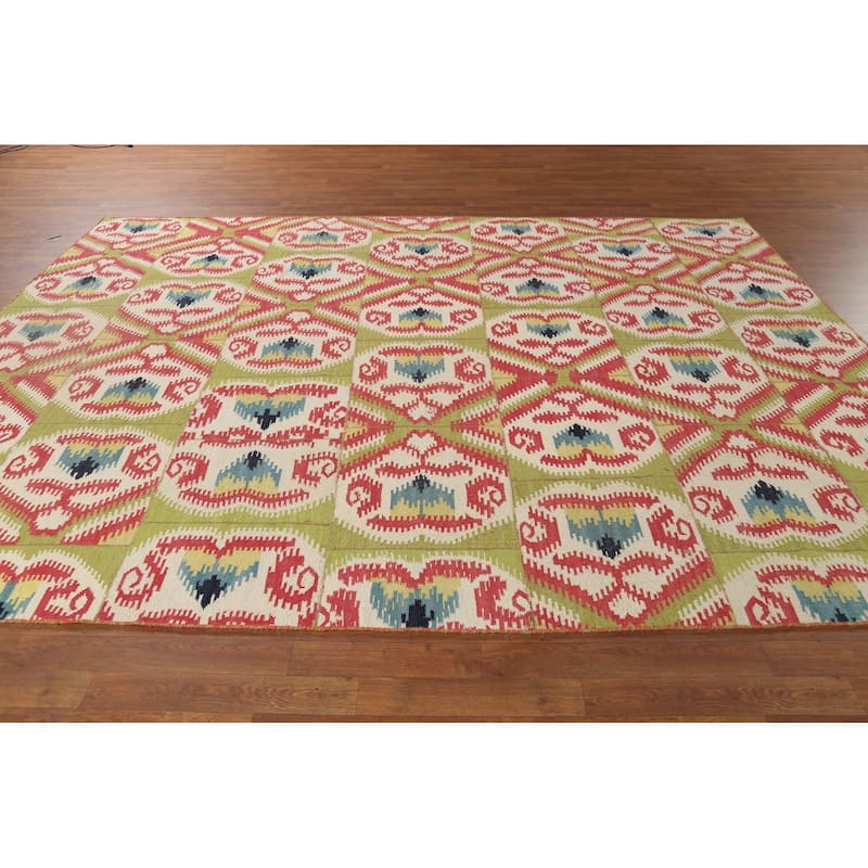 All-Over Kilim Oriental Area Rug Hand-Woven Wool Carpet - 8'2"x 10'10"