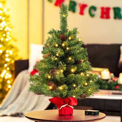 2FT Pre Lit Mini Tabletop Christmas Tree Lighted Artificial Small Tree