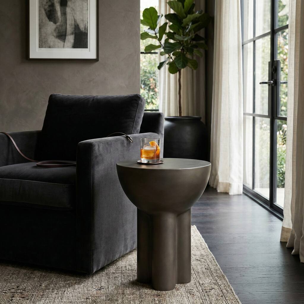 Ceramic Modern Contemporary Design End Table - Gray, 18" - 18.0"