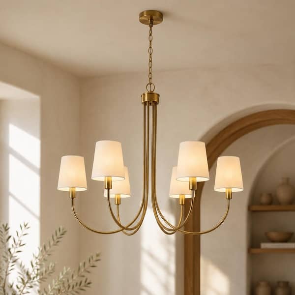 slide 2 of 21, Mid-Century Modern Gold 6/8-Light French Chandelier Fabric Pendant Lights for Dining Room 6-Light