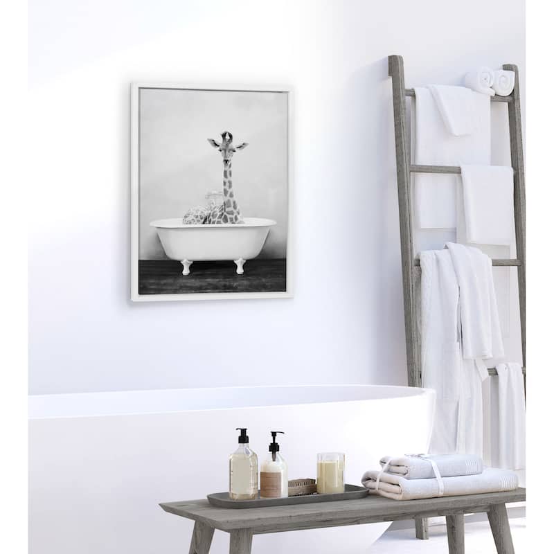 Kate and Laurel Sylvie Giraffe 2 in the Tub Framed Canvas by Amy Peterson