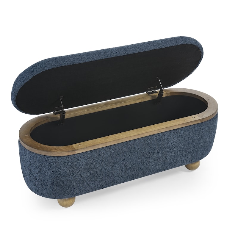 Storage Ottoman Bench for Bedroom, 43" Upholstered Oval Footstool with Hidden Storage, End of Bed Long Velvet Bench