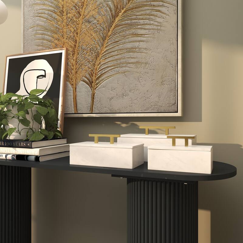 Black, Green or White Marble Box with Gold Handle (Set of 3) - S/3 12", 10", 8"W