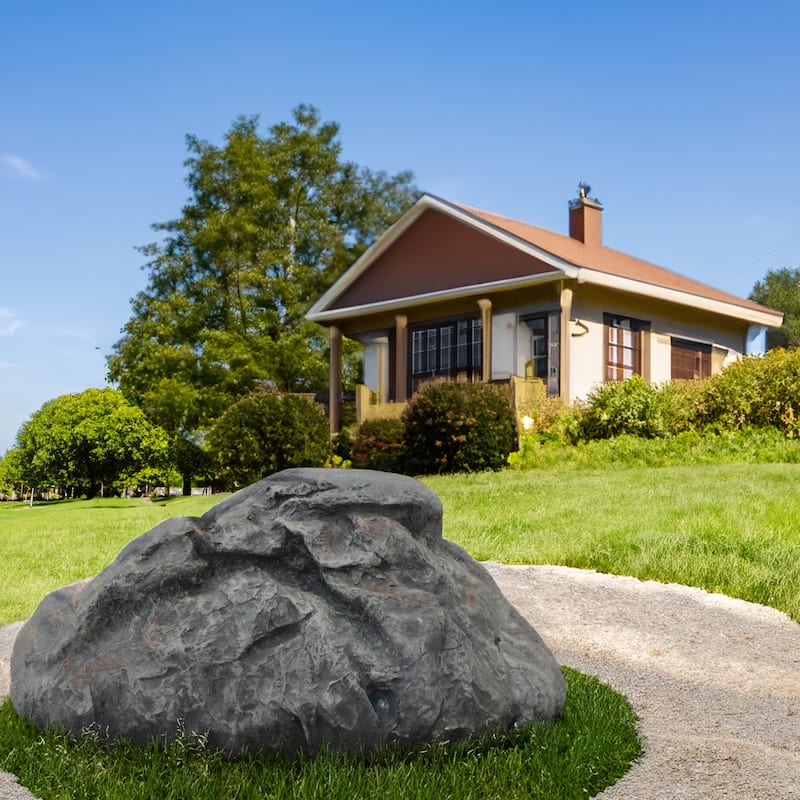 Decorative Outdoor Weather-Resistant Artistic Artificial Faux Stone Rock, Garden Patio Granite Grey Fiberglass Stone