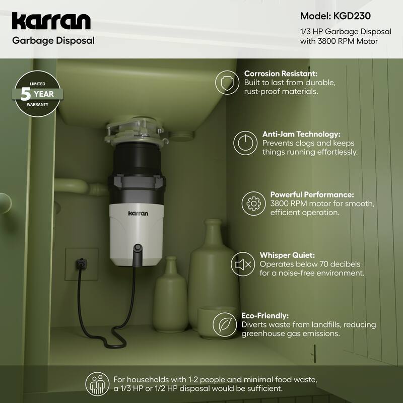 Karran USA KGD230 5/16 HP Continuous Garbage Disposal