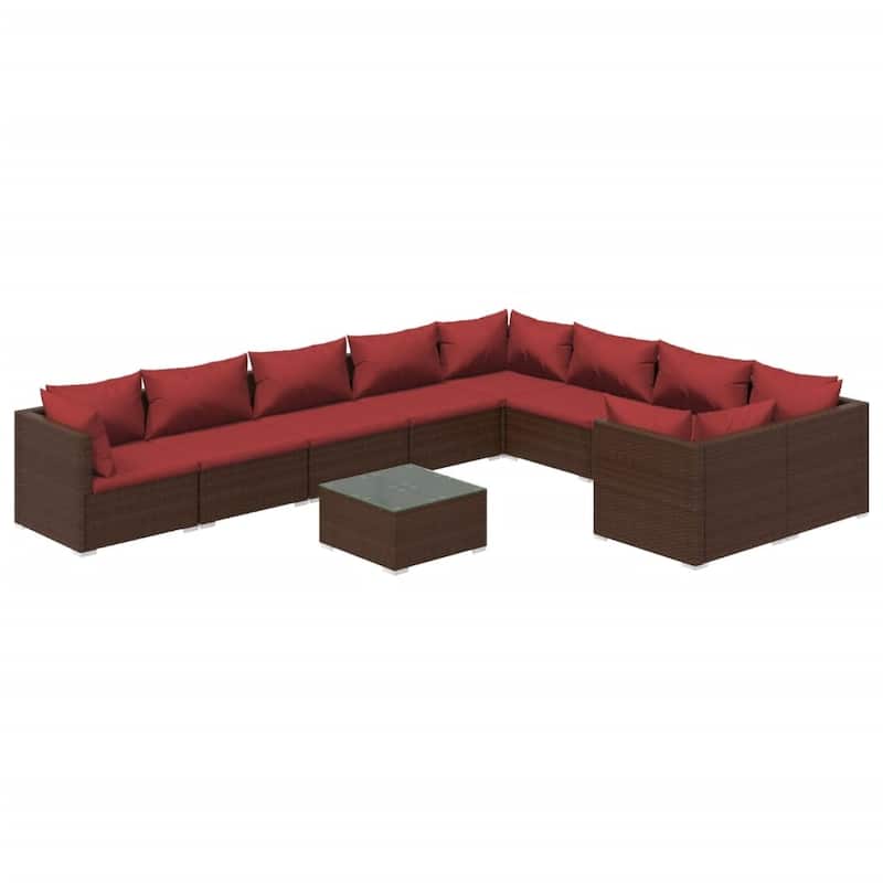 vidaXL Patio Lounge Set with Cushions Poly Rattan Brown - 27.6" x 27.6" x 24" - 27.6" x 27.6" x 24"