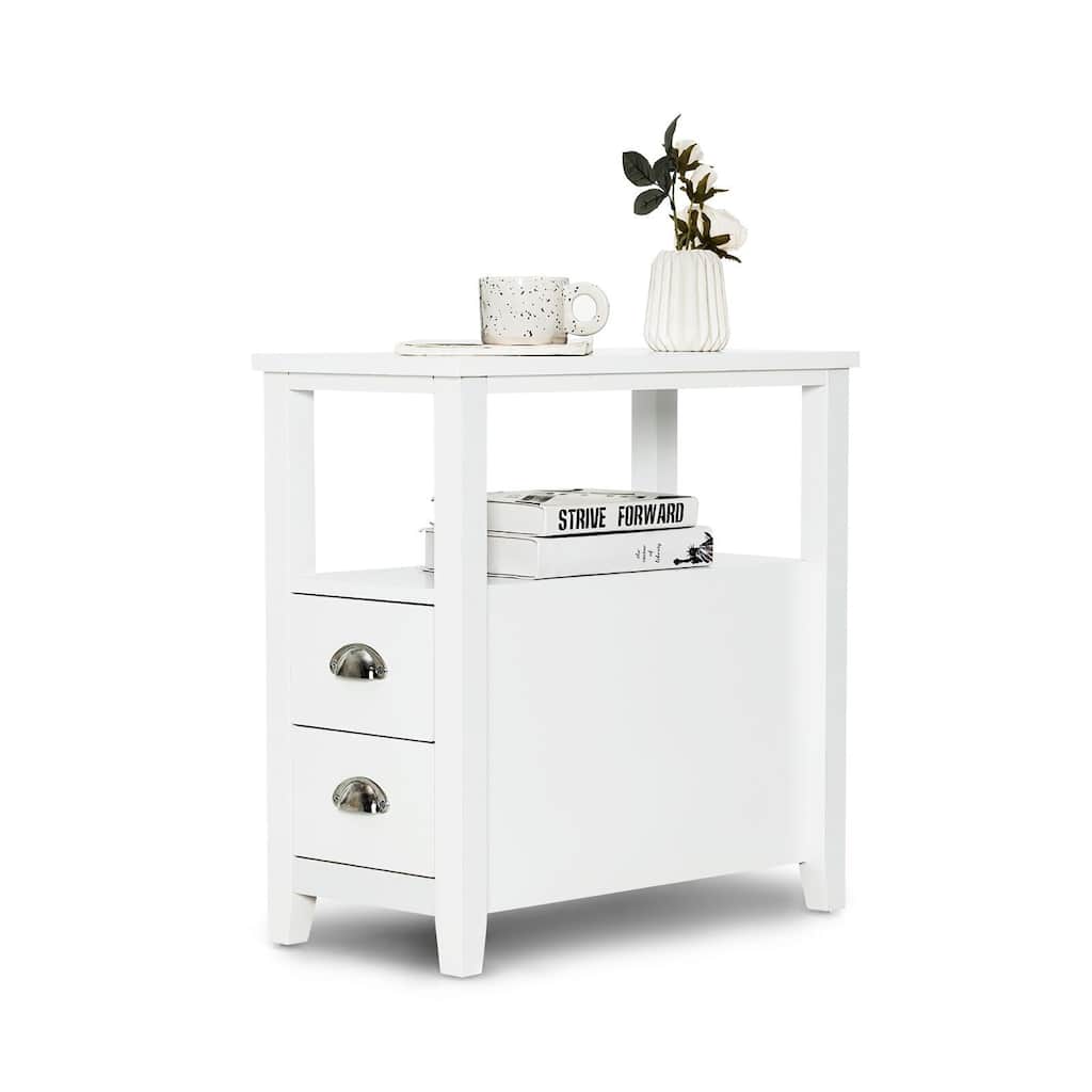 Gymax Side End Sofa Table Nightstand w/ 2 Drawers for Living Room