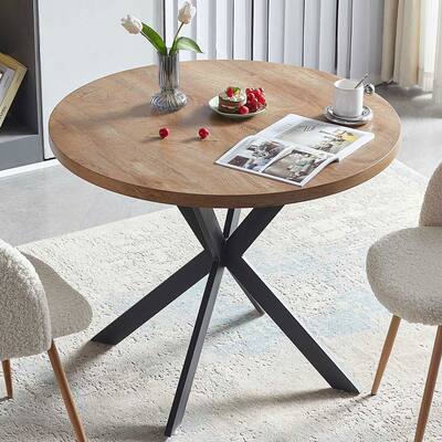 Round Dining Table with Wooden Tabletop and Metal Frame