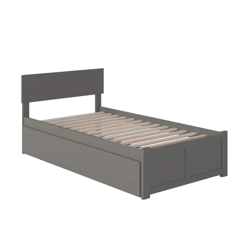 Orlando Twin XL Platform Bed with Footboard and 2 Storage Drawers in Grey
