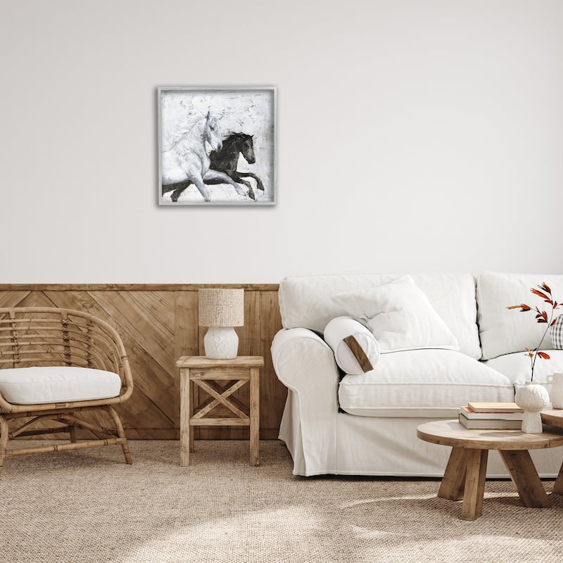Stupell Wild Horses Racing Rustic Abstract White Framed Wall Art, 12x12