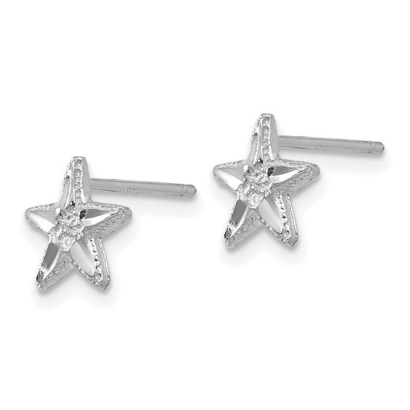 Curata 14k White Gold 8mm Sparkle Cut Sea shell Nautical Starfish Earrings