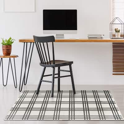 My Magic Carpet Machine Washable Area Rug Plaid Black And Cream