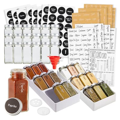 Talented Kitchen Spice Drawer Organizer with Jars and Labels with 18 Empty 4-oz Spice Bottles, 416 Seasoning Label (5.9 x 15 In)