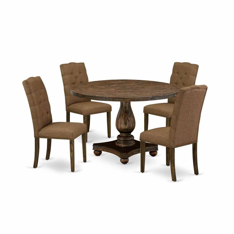 HomeStock 5-Piece Distressed Jacobean Finish Solid Wood Top Dining table with 4 Chairs