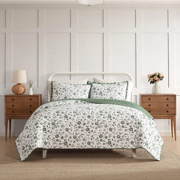 slide 2 of 8, Laura Ashley Miranda Cotton Reversible Green Quilt Set