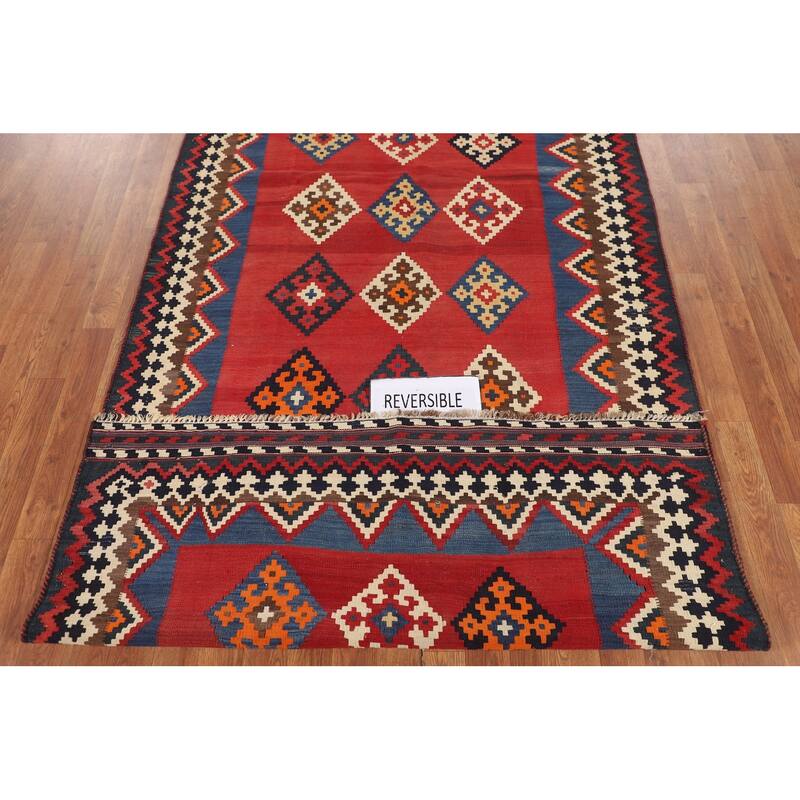Vegetable Dye Kilim Qashqai Persian Vintage Rug Flatweave Wool Carpet - 4'6"x 9'7"