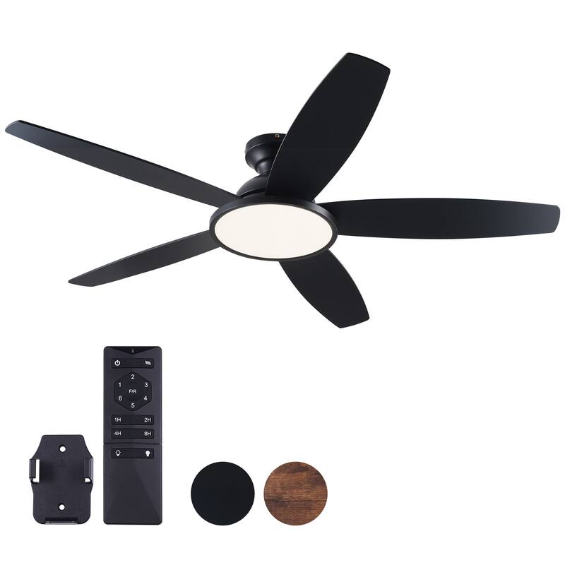 5 - Blade Low Profile Flush Mount Modern Ceiling Fan with 3CCT LED Light and Remote