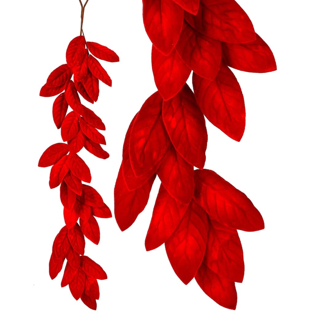 4' x 9" Red Deluxe Velvet Artificial Magnolia Leaf Garland, Unlit