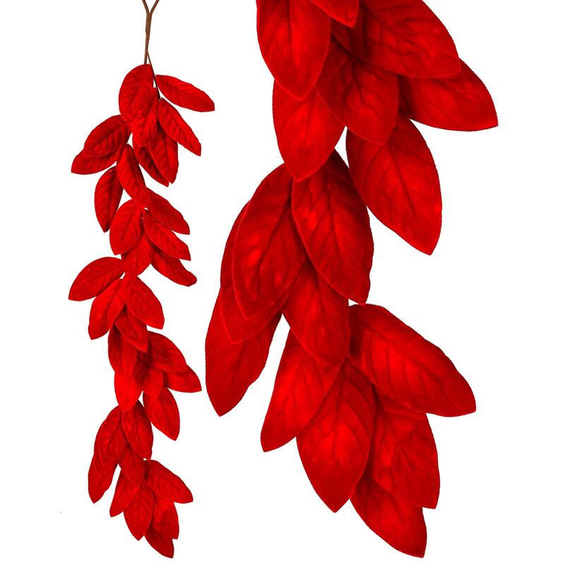 4' x 9" Red Deluxe Velvet Artificial Magnolia Leaf Garland, Unlit