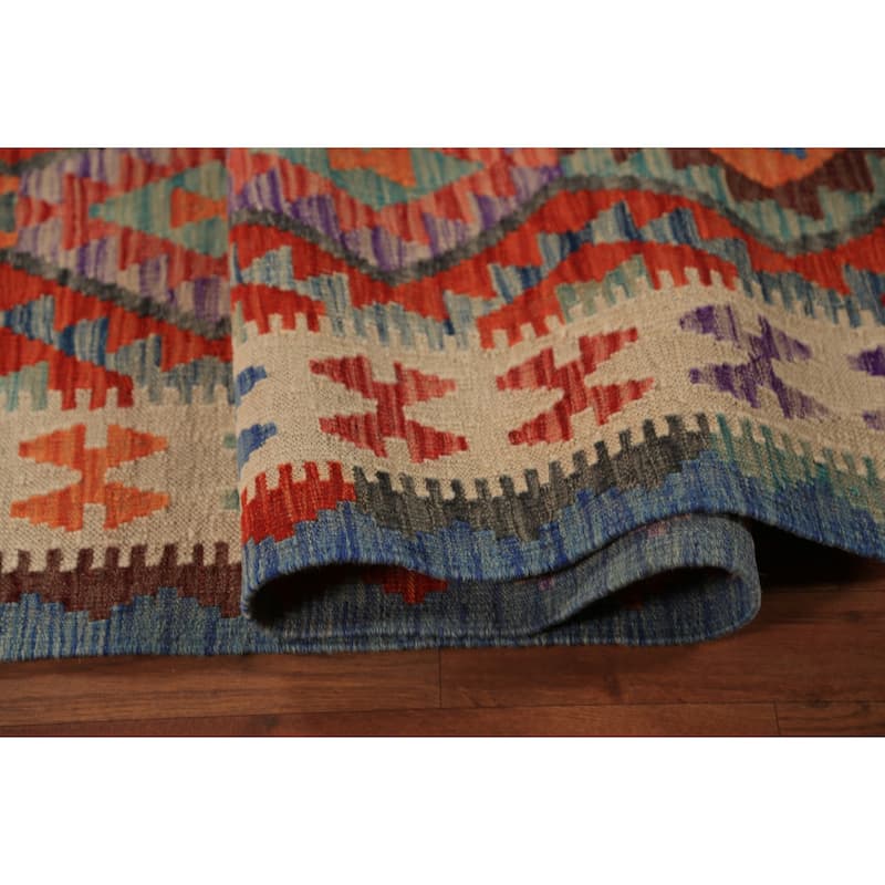 All-Over Orange Kilim Oriental Area Rug Hand-Woven Wool Carpet - 9'5"x 11'2"
