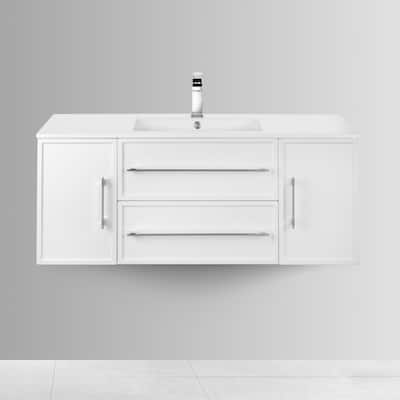 Milano Collection 48" Wall Mount Modern Shaker Bathroom Vanity Cabinet with Sink and Drawers