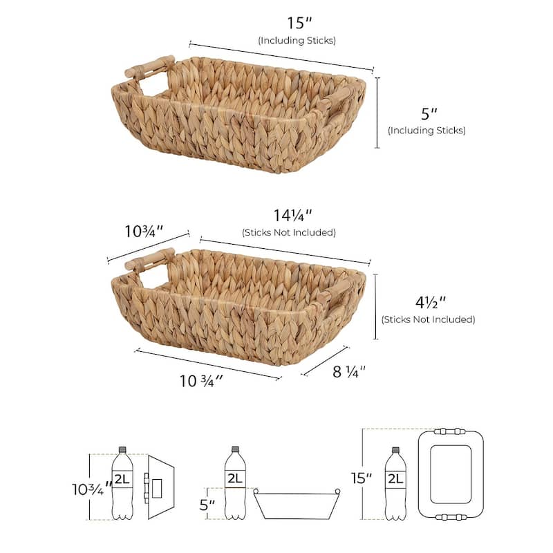 2-Pack Hand-Woven Storage Baskets with Wooden Handles, Wicker Basket for Organizing, Gift Choice