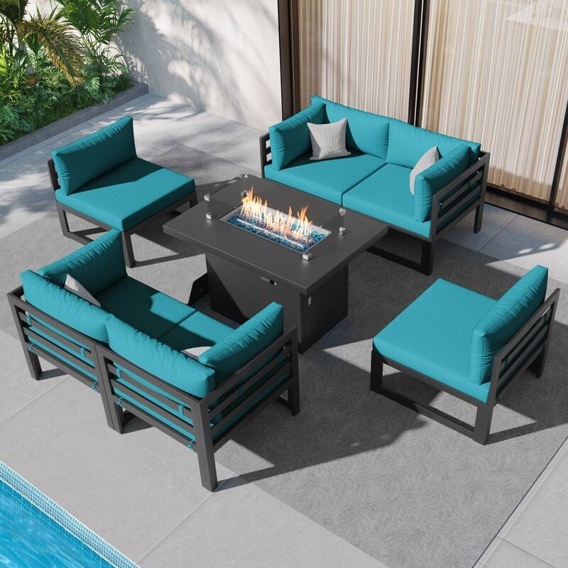 FINCATI 7 Piece Outdoor Furniture Aluminum Patio Set with 60,000 BTU Propane/Natural Gas Firepit Table - 7 Pieces