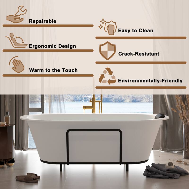 CASAINC Resin Stone Solid Surface Soaking Stand Alone Bathtub Freestanding Bathtub in Matte White