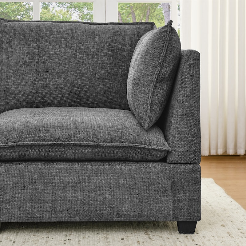 140" Modular Sectional Sofa, 4 Seat Sofa with 2 Ottoman, Chenille Sofa Sleeper Deep Seat Sofa with Throw Pillows for Living Room