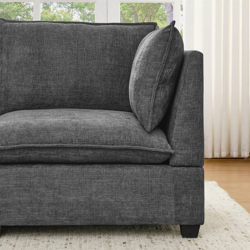 Chenille Upholstered Sectional Sofa with 2 Ottoman Chaise Lounge and Throw Pillows, Deep Seat Sleeper Cloud Couches, 4 Seat
