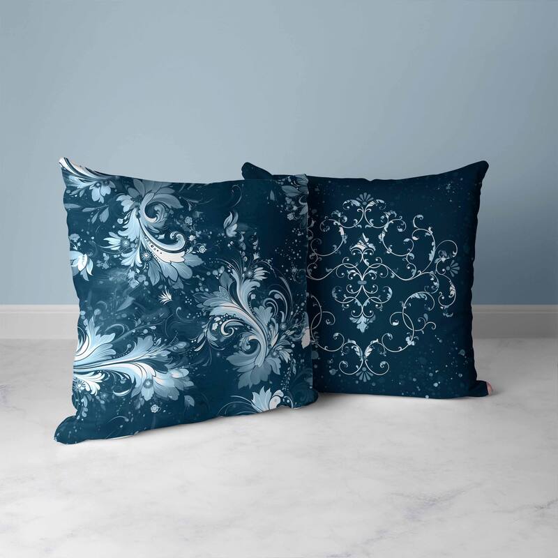 Motif Whirlwinds Faux Suede Reversible Throw Pillow Indigo