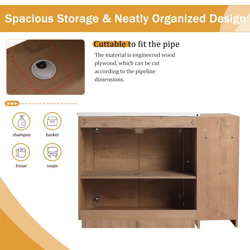 Malwee 36"/40"/48"/52"/60"/64"/84"/92" Bathroom Vanity with Sink, FreeStanding Bathroom Vanity with Door and Adjustable Shelf