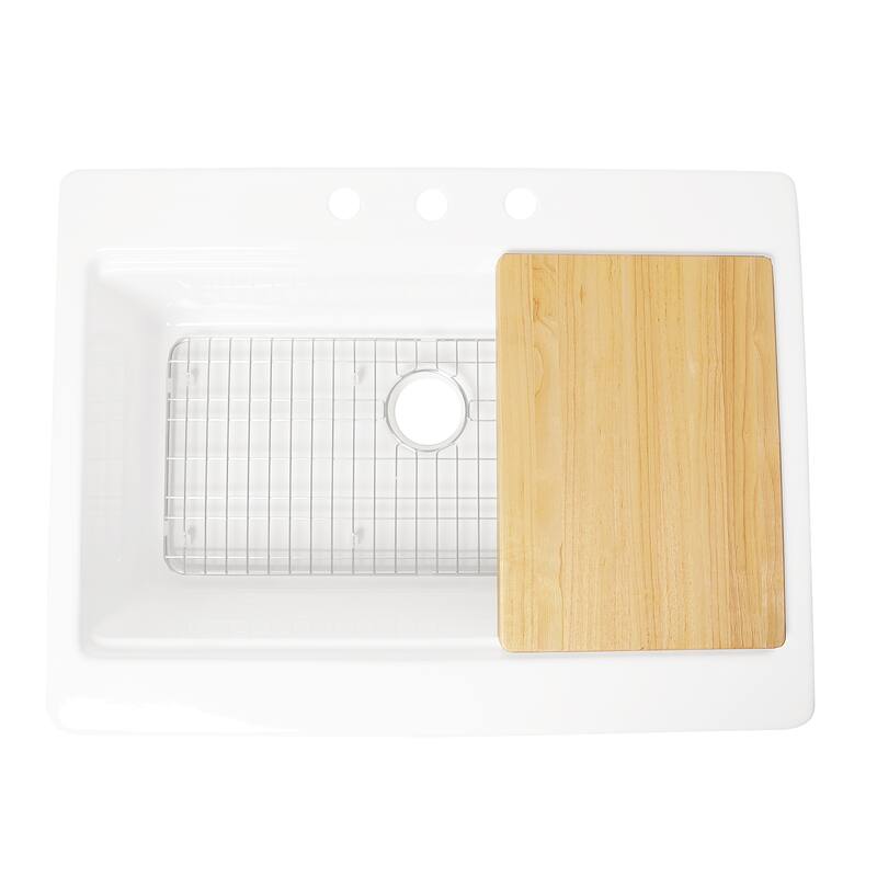 Parker Crisp White Fireclay 34" Single Bowl Quick-Fit Apron-Front Drop-In Workstation Kitchen Sink