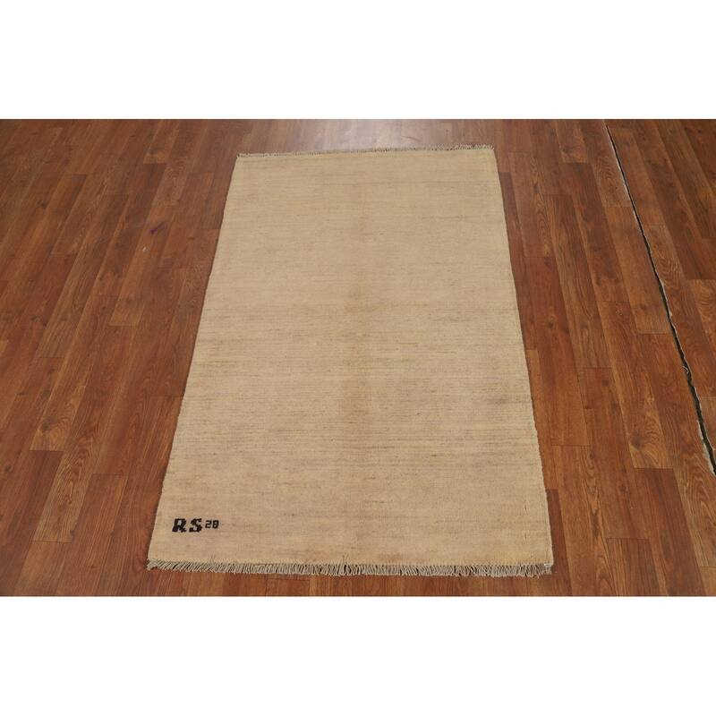 Modern Beige Gabbeh Oriental Foyer Rug Handmade Wool Carpet - 2'8"x 4'1"