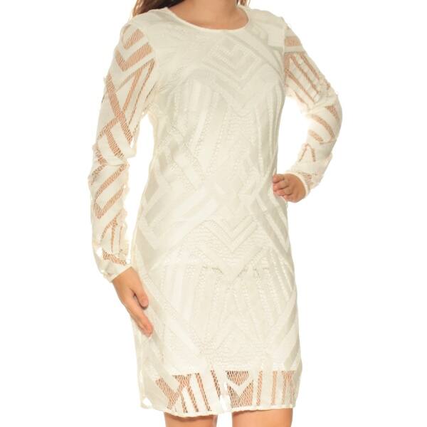 Shop Dkny Womens Ivory Sheer Long Sleeve Jewel Neck Above The Knee