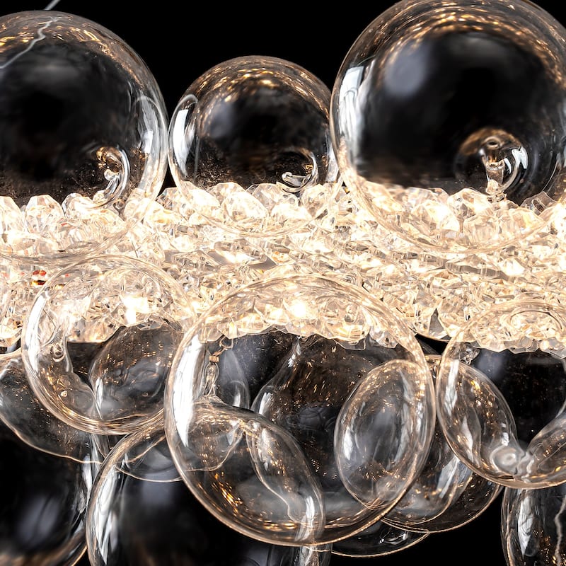 Crystal Bead LED Chandelier with Glass Globe, Adjustable