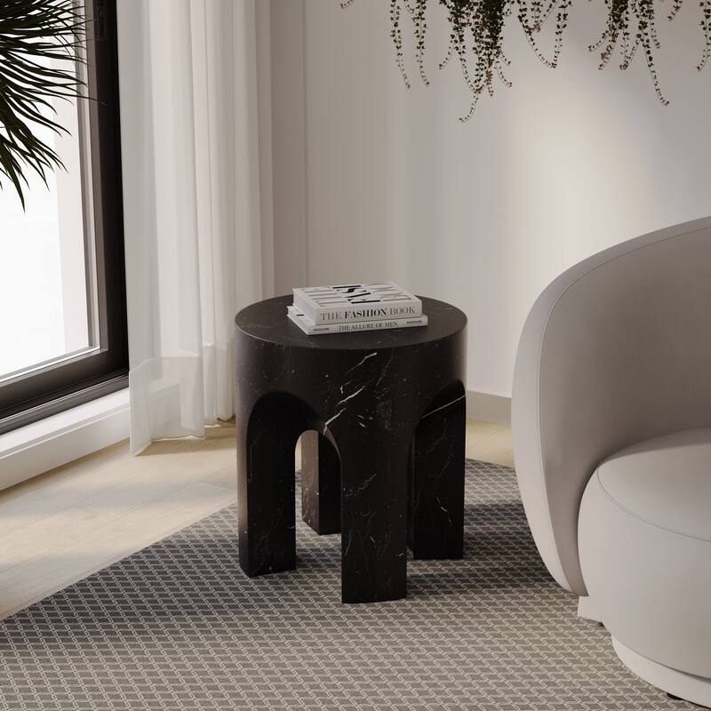 Round Side Table End Table in Fiberstone for Indoor and Outdoor