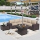 preview thumbnail 76 of 99, Outdoor Patio Furniture Set, All Weather PE Wicker Sectional Conversion Sofa set with Firepit(Optional)