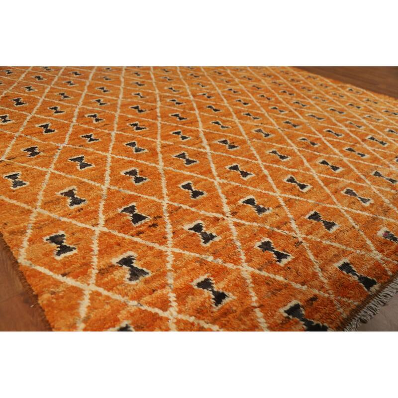 Trellis Moroccan Oriental Area Rug Handmade Orange Wool Carpet - 6'10" x 9'9" - 6'10" x 9'9" - Orange