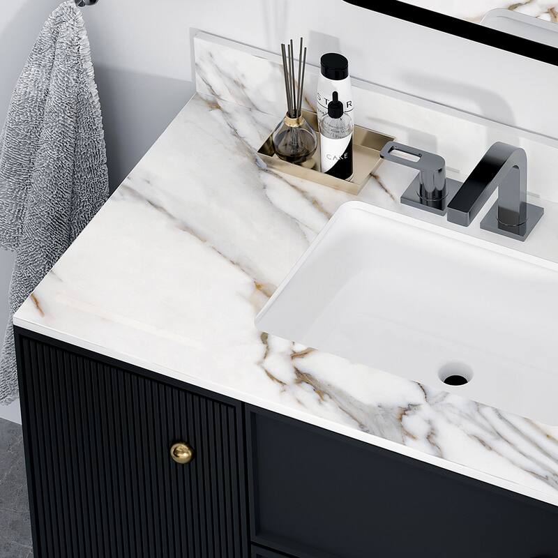 31 Inch Marble Vanity Top,Bathroom Vanity Top with Undermount Rectangular Middle Sink and 4 Inch Height Backsplash