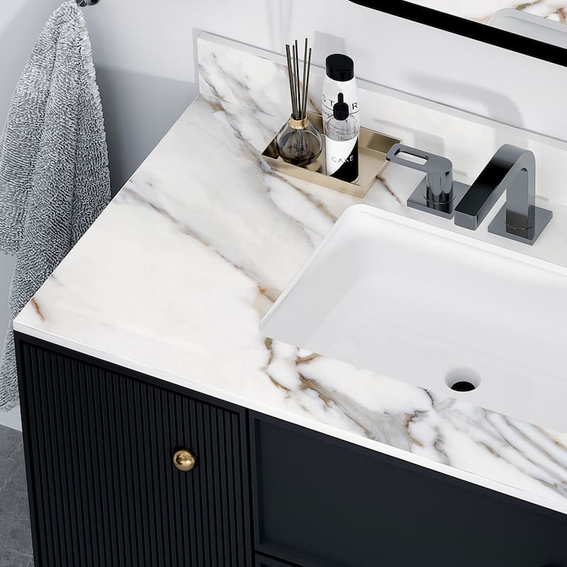 43 Inch Bathroom Marble Vanity Top,Undermount Middle Sink,4" Height Backsplash,Pre-Drilled 8 Inch Faucet Hole Spread Vanity Top