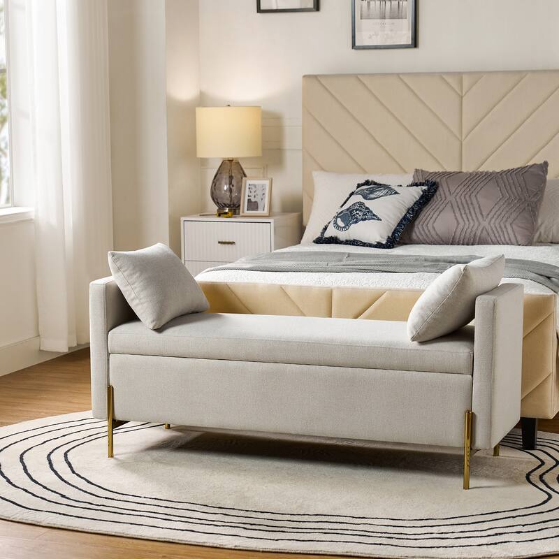 Angelus Upholstered Flip Top Storage Bench withTwo Pillows and Arms by HULALA HOME - Grey