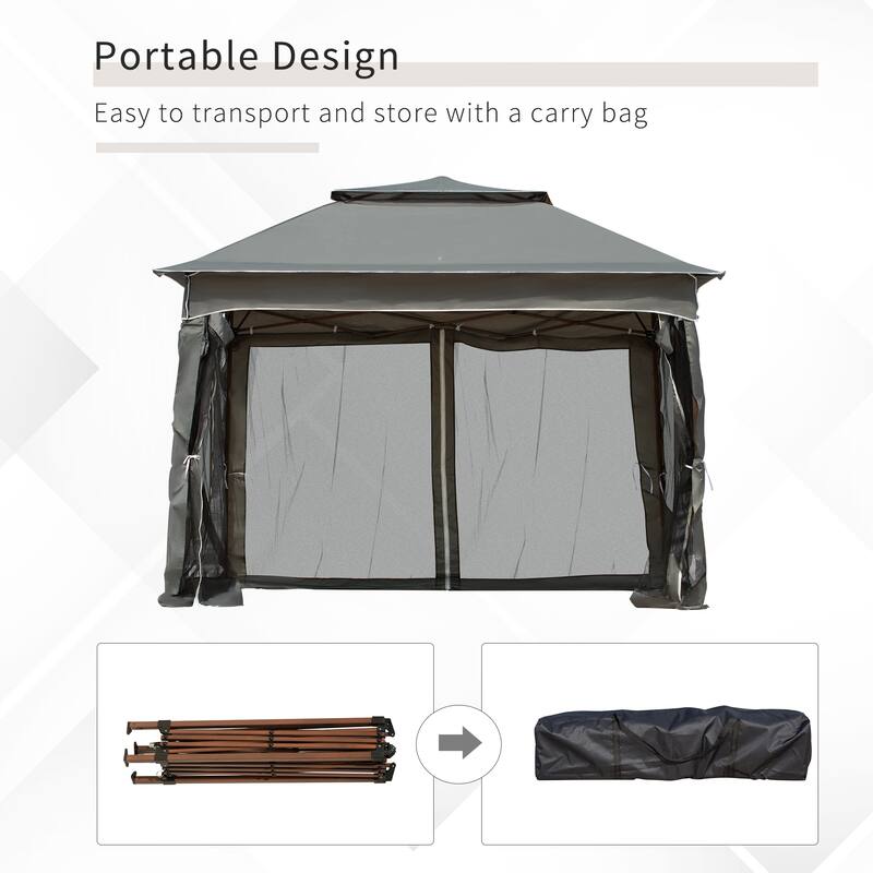 Outsunny 11' x 11' Pop Up Gazebo Canopy with 2-Tier Soft Top, and Removable Zipper Netting, Event Tent with Storage Bag