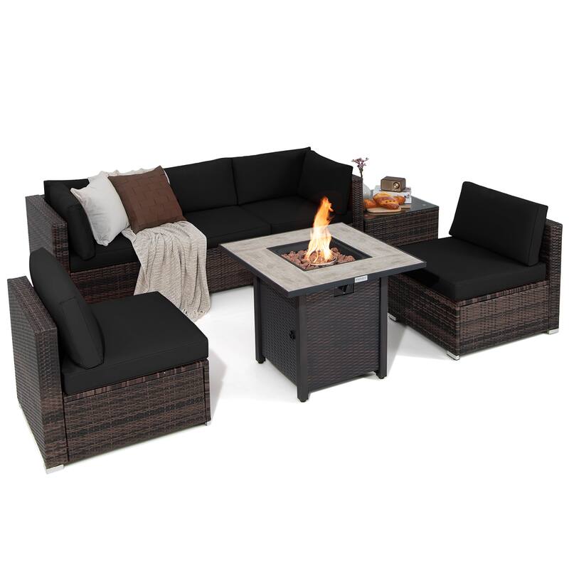 Costway 7PCS Patio Rattan Furniture Set 30'' Fire Pit Table Cover - See Details
