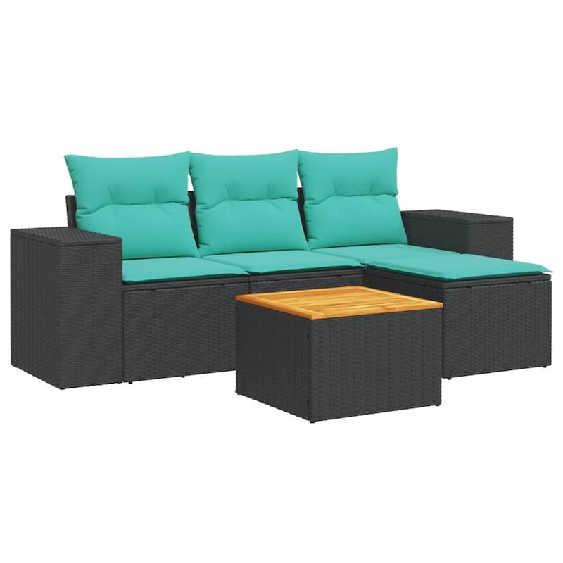 vidaXL 5 Piece Patio Sofa Set with Cushions Black Poly Rattan - 21.7" x 24.4" x 27.2"