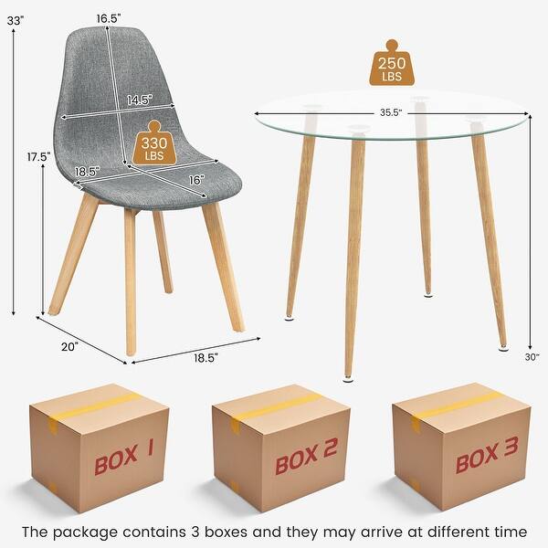 Gymax 5 PCS Dining Set Round Tempered Glass Table 4 Fabric Chairs - Bed ...