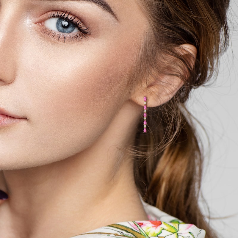 Miadora 1/8ct Diamond TW And 2 3/4ct TGW Pink Sapphire Fashion Post Earrings in 14K Yellow Gold
